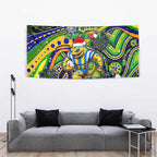 Merry Christmas Eels Tapestry Aboriginal Santa Rugby Mascot - Parramatta