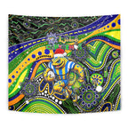 Merry Christmas Eels Tapestry Aboriginal Santa Rugby Mascot - Parramatta