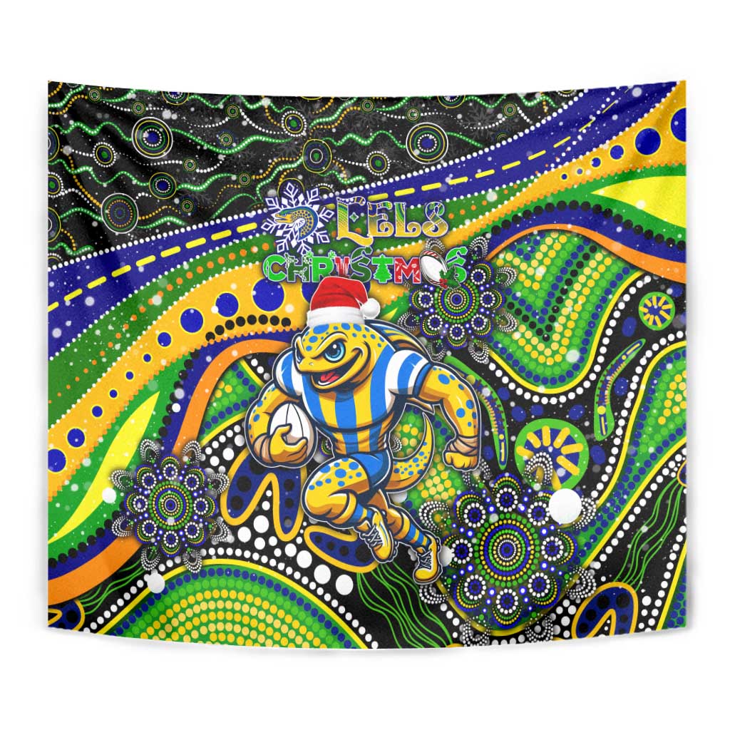 Merry Christmas Eels Tapestry Aboriginal Santa Rugby Mascot - Parramatta