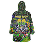 Merry Christmas Eels Wearable Blanket Hoodie Aboriginal Santa Rugby Mascot - Parramatta