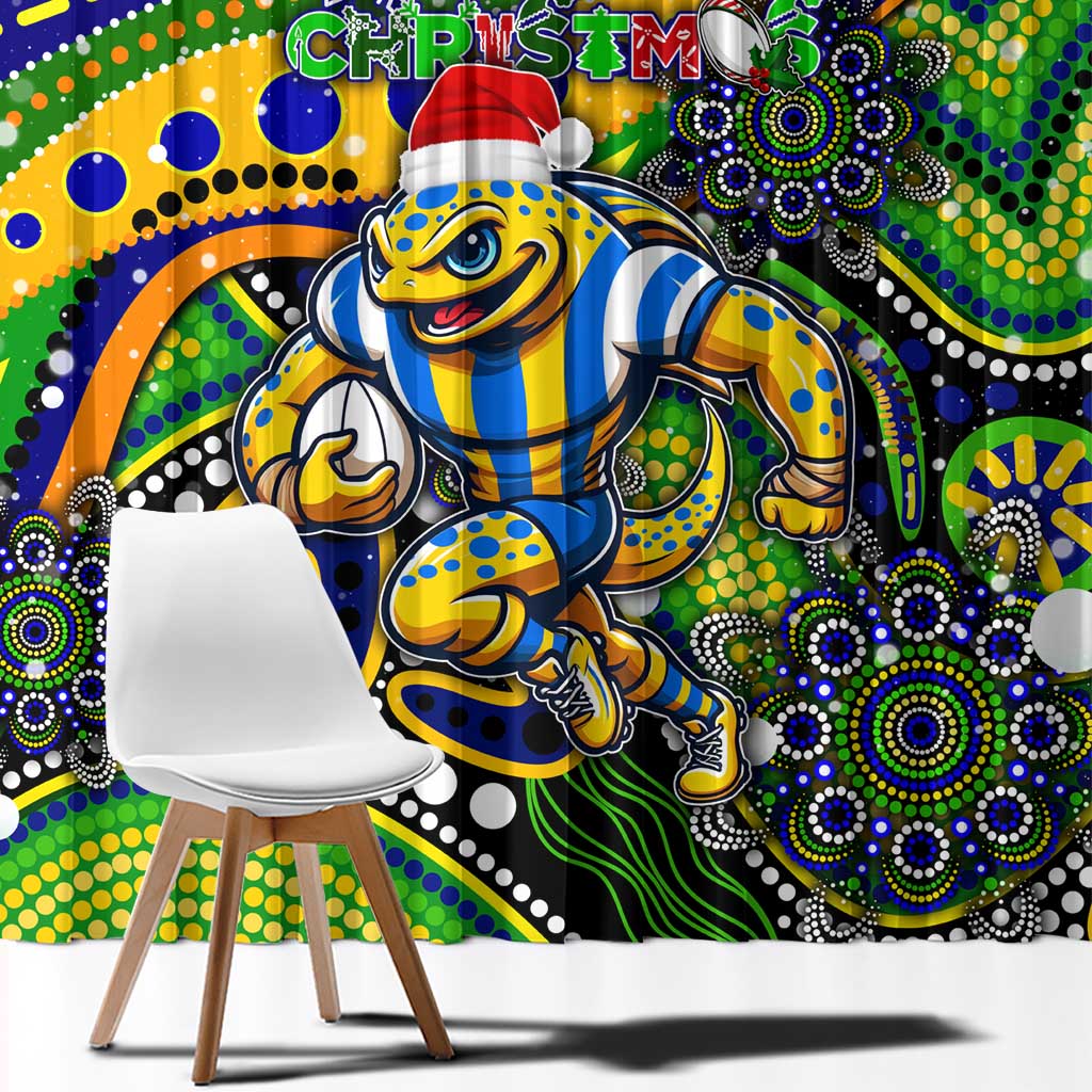 Merry Christmas Eels Window Curtain Aboriginal Santa Rugby Mascot - Parramatta