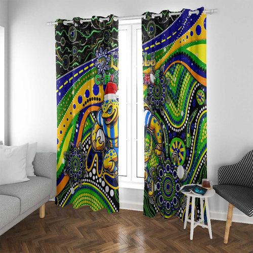 Merry Christmas Eels Window Curtain Aboriginal Santa Rugby Mascot - Parramatta
