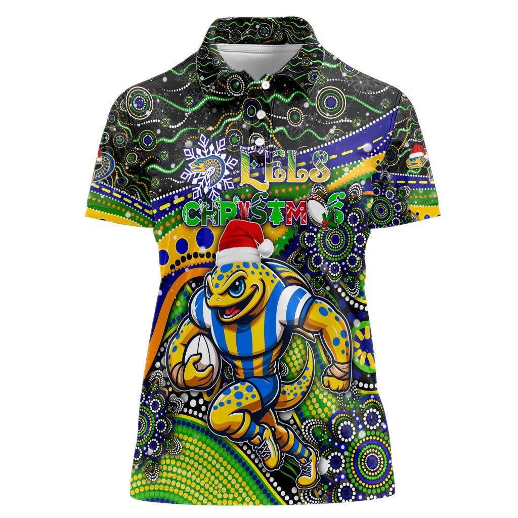 Merry Christmas Eels Women Polo Shirt Aboriginal Santa Rugby Mascot - Parramatta