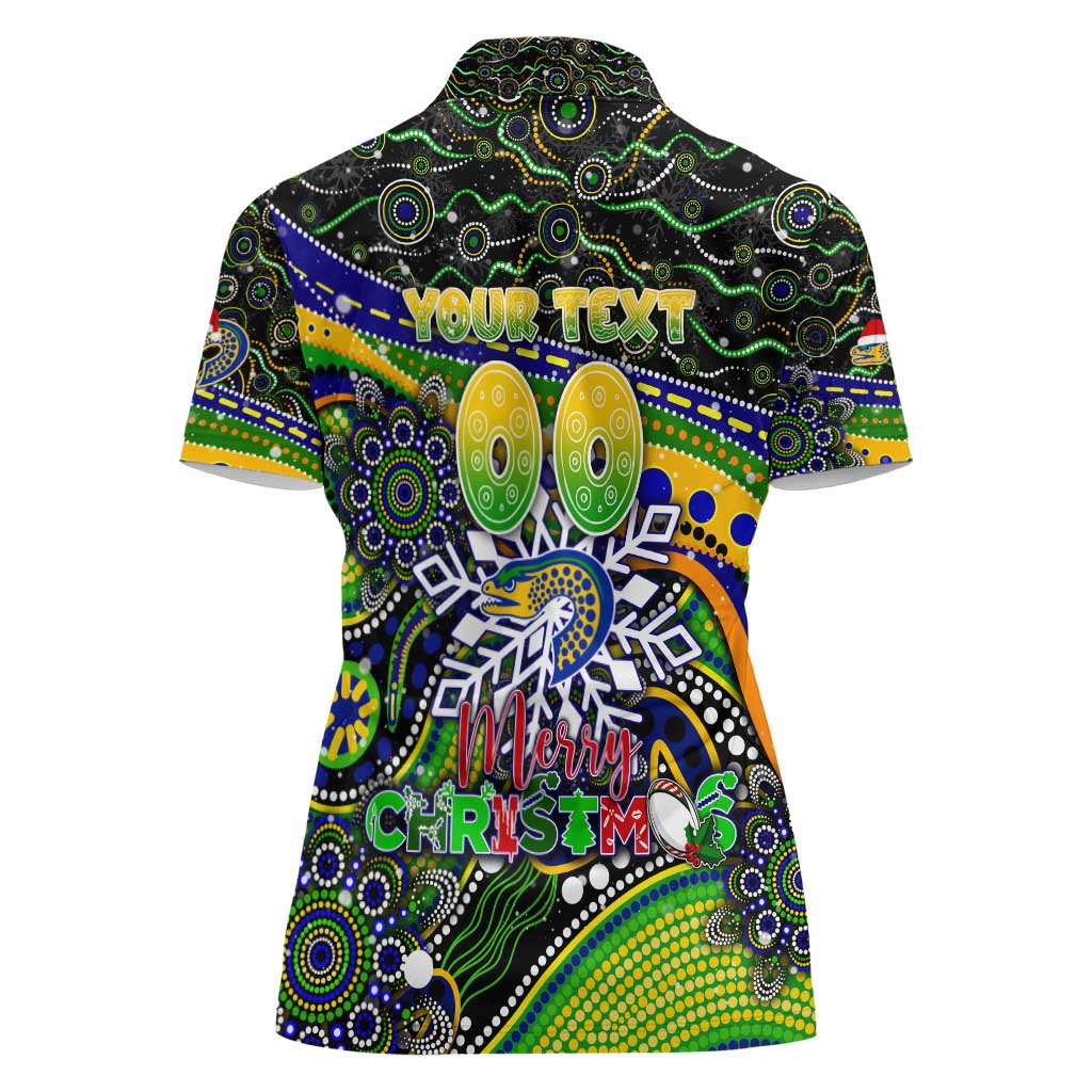 Merry Christmas Eels Women Polo Shirt Aboriginal Santa Rugby Mascot - Parramatta