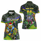 Merry Christmas Eels Women Polo Shirt Aboriginal Santa Rugby Mascot - Parramatta