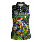 Merry Christmas Eels Women Sleeveless Polo Shirt Aboriginal Santa Rugby Mascot - Parramatta