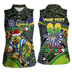 Merry Christmas Eels Women Sleeveless Polo Shirt Aboriginal Santa Rugby Mascot - Parramatta