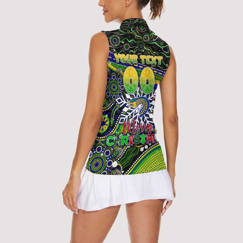 Merry Christmas Eels Women Sleeveless Polo Shirt Aboriginal Santa Rugby Mascot - Parramatta