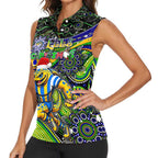 Merry Christmas Eels Women Sleeveless Polo Shirt Aboriginal Santa Rugby Mascot - Parramatta