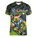 Merry Christmas Eels Women V-Neck T-Shirt Aboriginal Santa Rugby Mascot - Parramatta