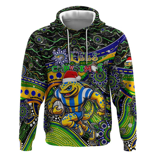 Merry Christmas Eels Zip Hoodie Aboriginal Santa Rugby Mascot - Parramatta