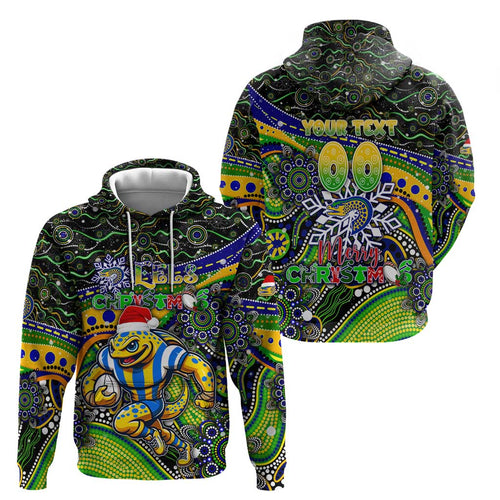 Merry Christmas Eels Zip Hoodie Aboriginal Santa Rugby Mascot - Parramatta