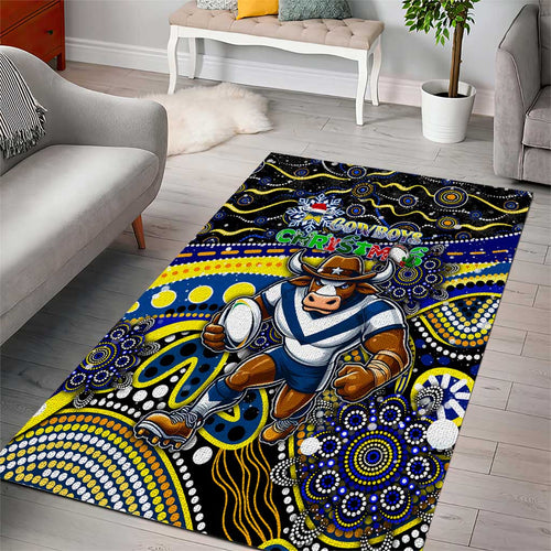Merry Christmas Cowboys Area Rug Aboriginal Santa Rugby Mascot - North Queensland