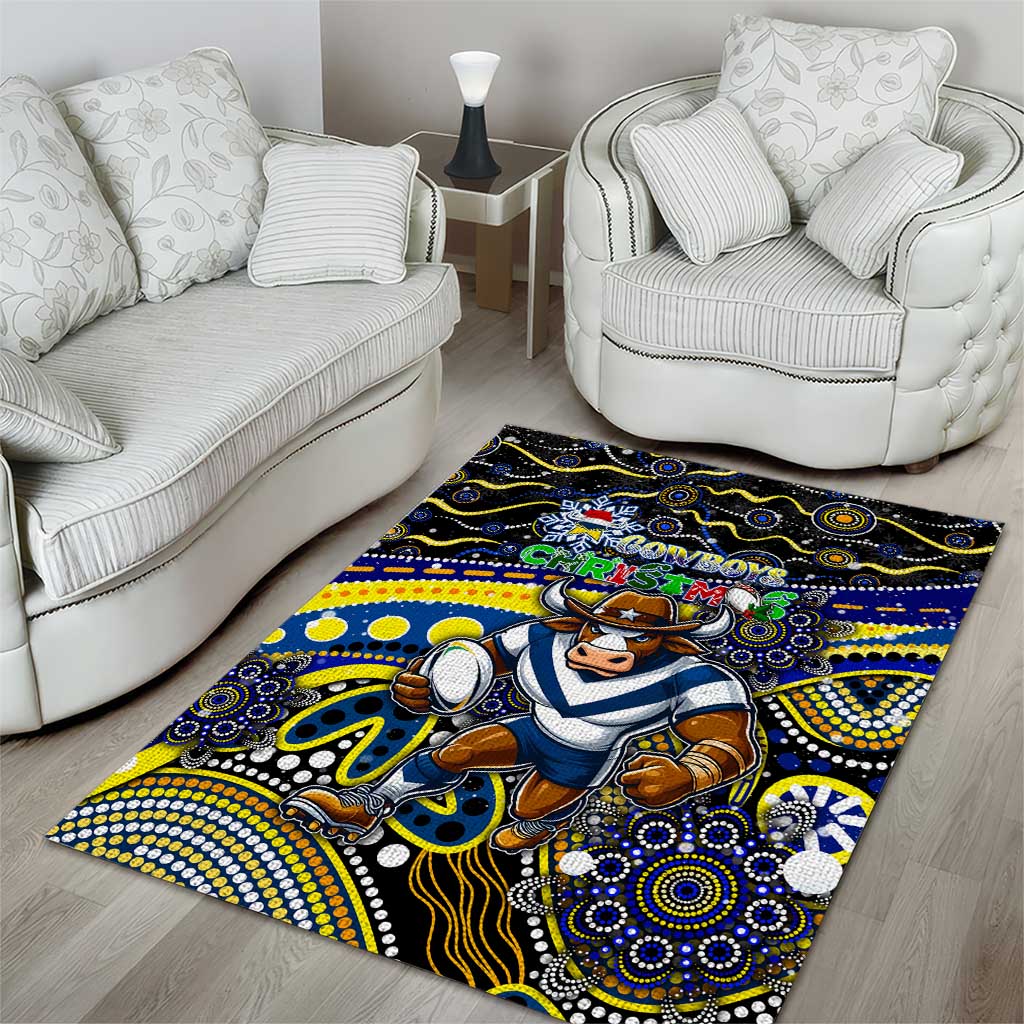 Merry Christmas Cowboys Area Rug Aboriginal Santa Rugby Mascot - North Queensland