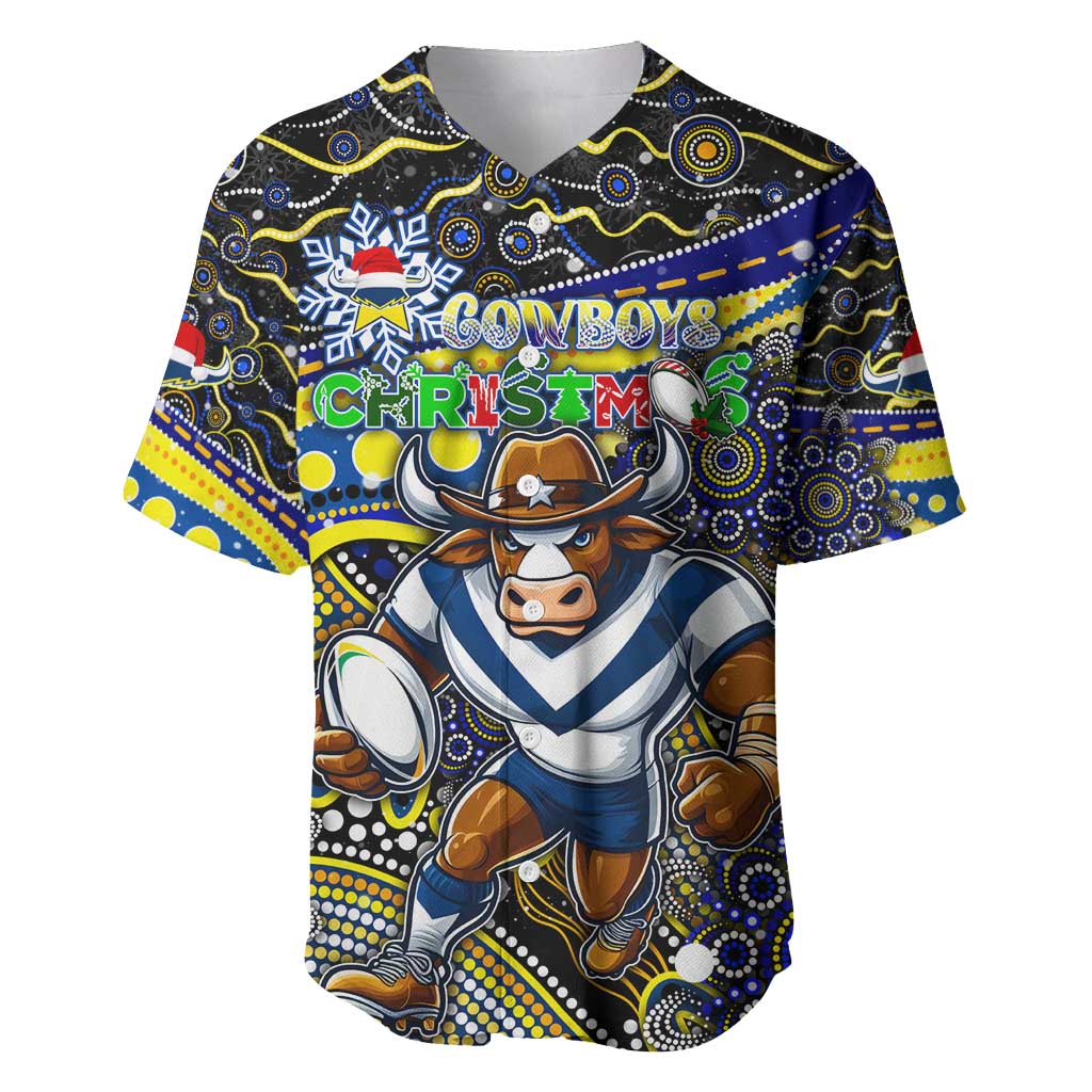 Merry Christmas Cowboys Baseball Jersey Aboriginal Santa Rugby Mascot - North Queensland