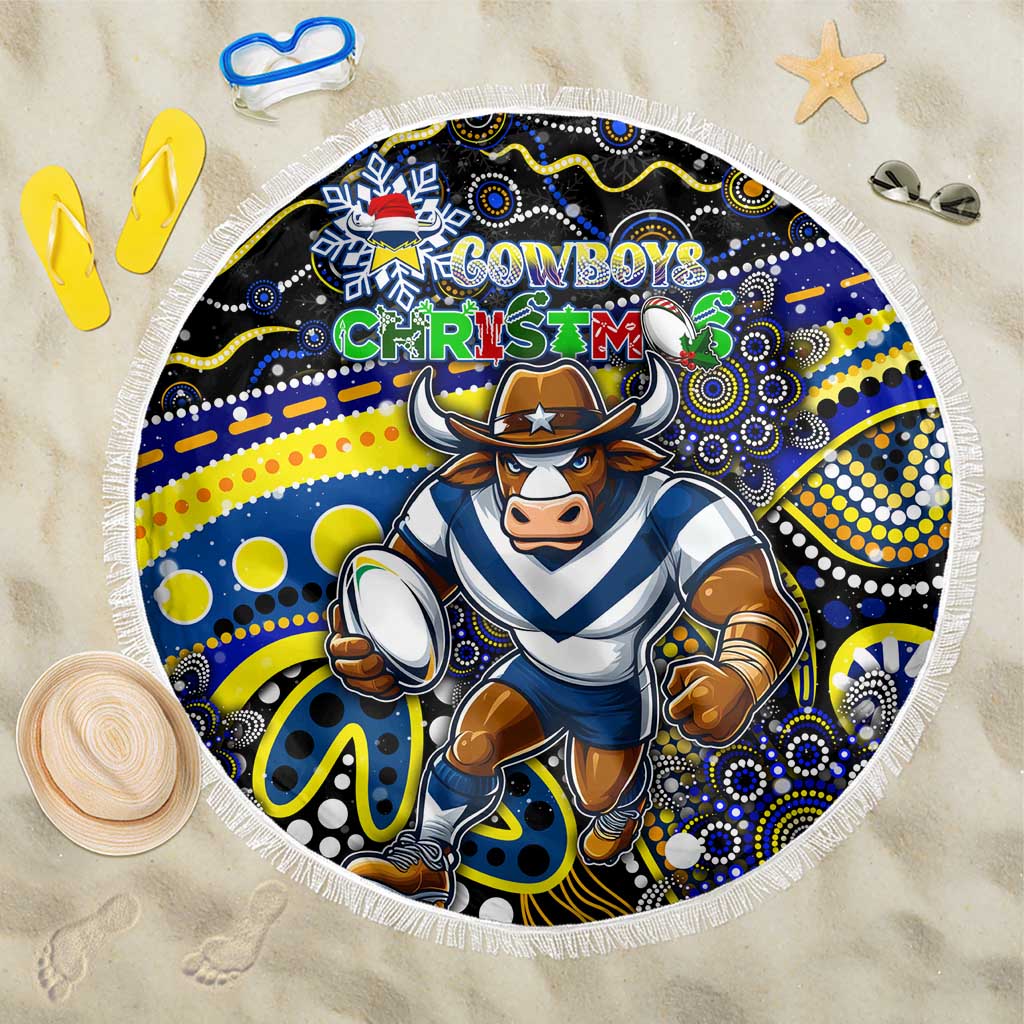 Merry Christmas Cowboys Beach Blanket Aboriginal Santa Rugby Mascot - North Queensland