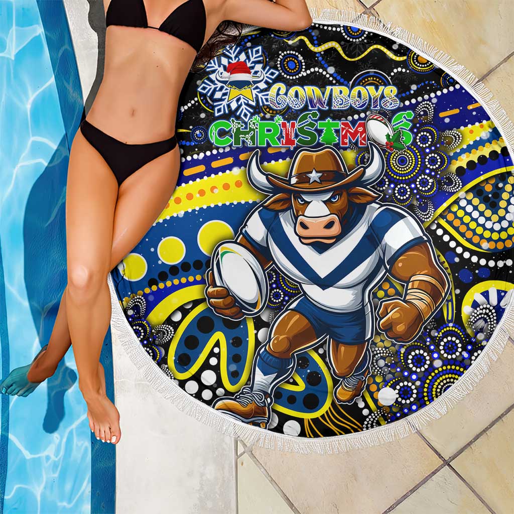 Merry Christmas Cowboys Beach Blanket Aboriginal Santa Rugby Mascot - North Queensland