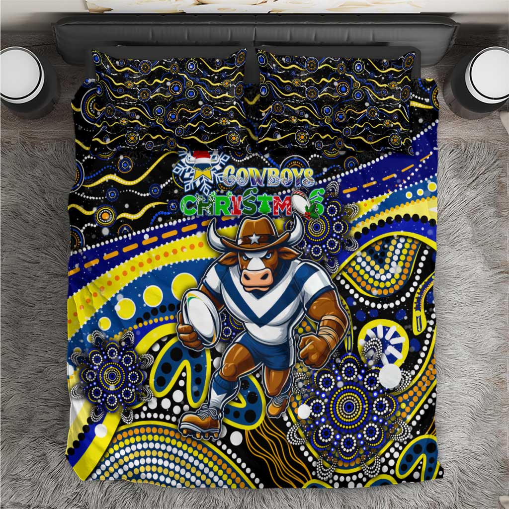 Merry Christmas Cowboys Bedding Set Aboriginal Santa Rugby Mascot - North Queensland