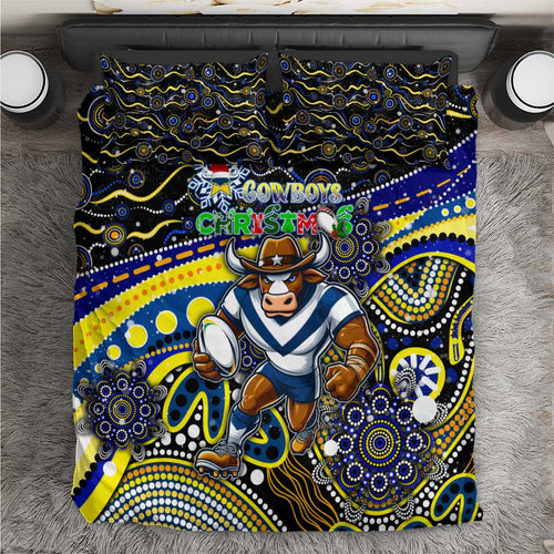 Merry Christmas Cowboys Bedding Set Aboriginal Santa Rugby Mascot - North Queensland
