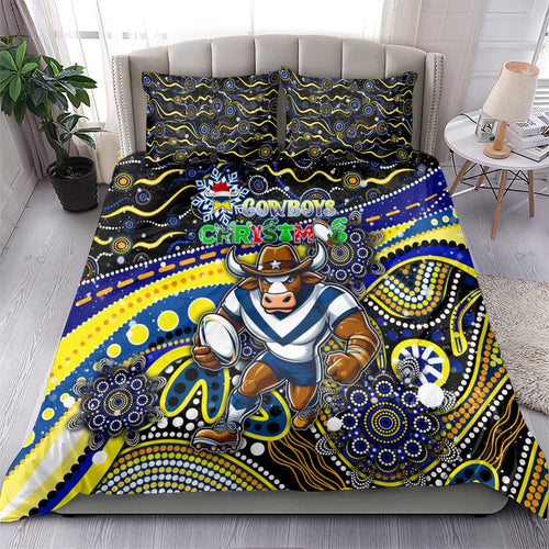 Merry Christmas Cowboys Bedding Set Aboriginal Santa Rugby Mascot - North Queensland