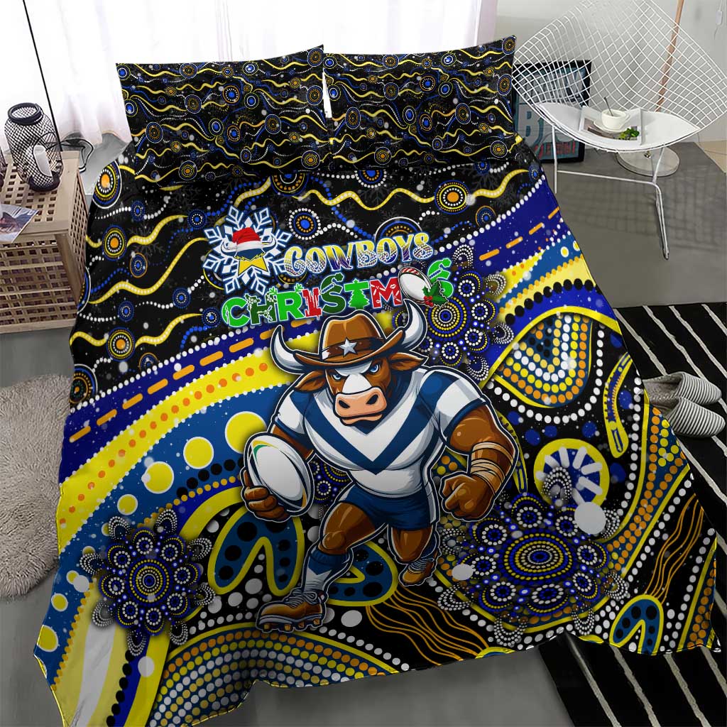Merry Christmas Cowboys Bedding Set Aboriginal Santa Rugby Mascot - North Queensland