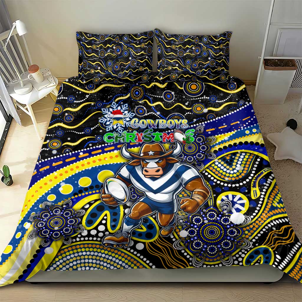 Merry Christmas Cowboys Bedding Set Aboriginal Santa Rugby Mascot - North Queensland