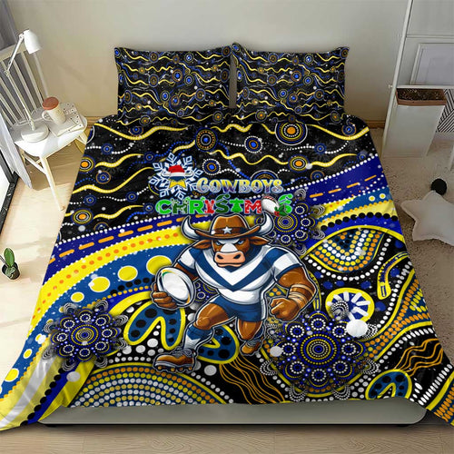 Merry Christmas Cowboys Bedding Set Aboriginal Santa Rugby Mascot - North Queensland