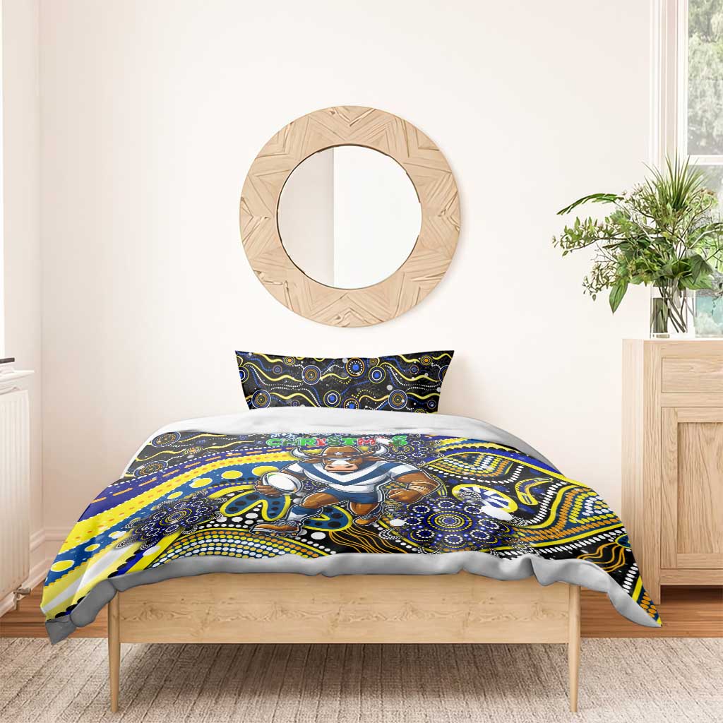 Merry Christmas Cowboys Bedding Set Aboriginal Santa Rugby Mascot - North Queensland