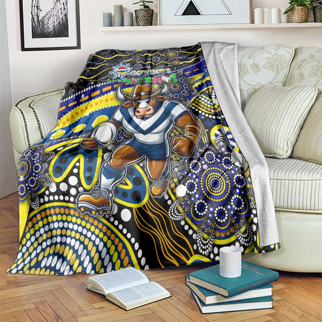 Merry Christmas Cowboys Blanket Aboriginal Santa Rugby Mascot - North Queensland