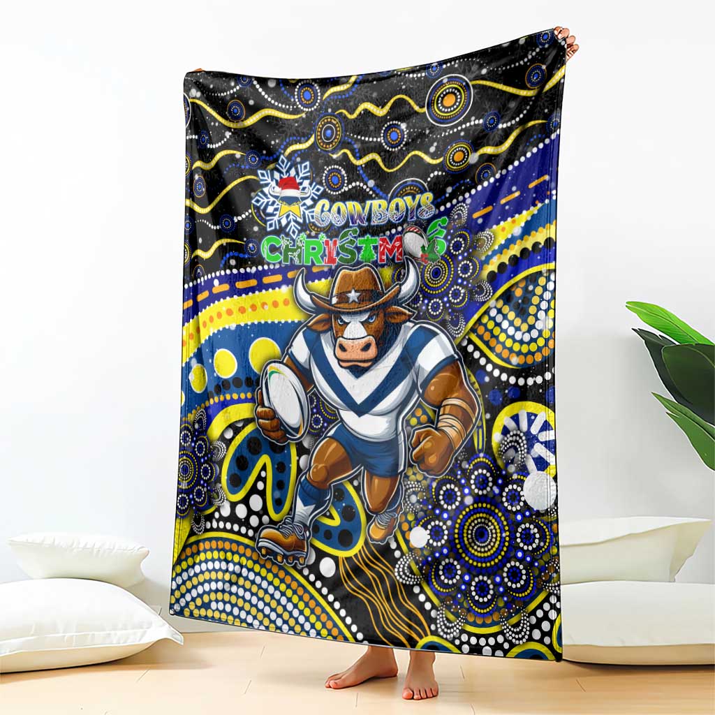 Merry Christmas Cowboys Blanket Aboriginal Santa Rugby Mascot - North Queensland