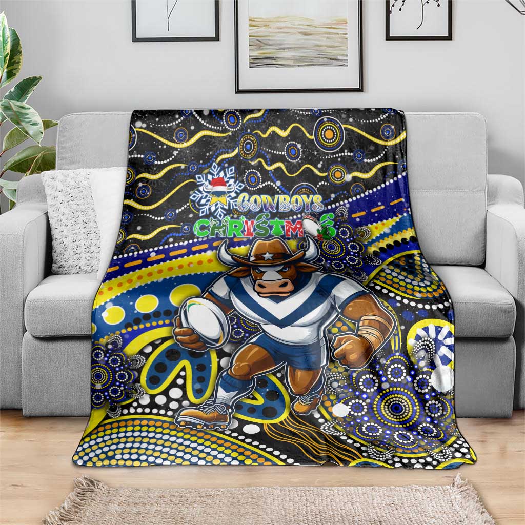 Merry Christmas Cowboys Blanket Aboriginal Santa Rugby Mascot - North Queensland
