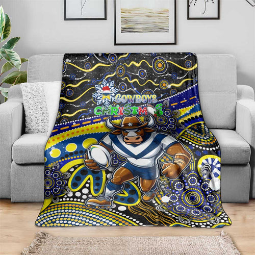 Merry Christmas Cowboys Blanket Aboriginal Santa Rugby Mascot - North Queensland