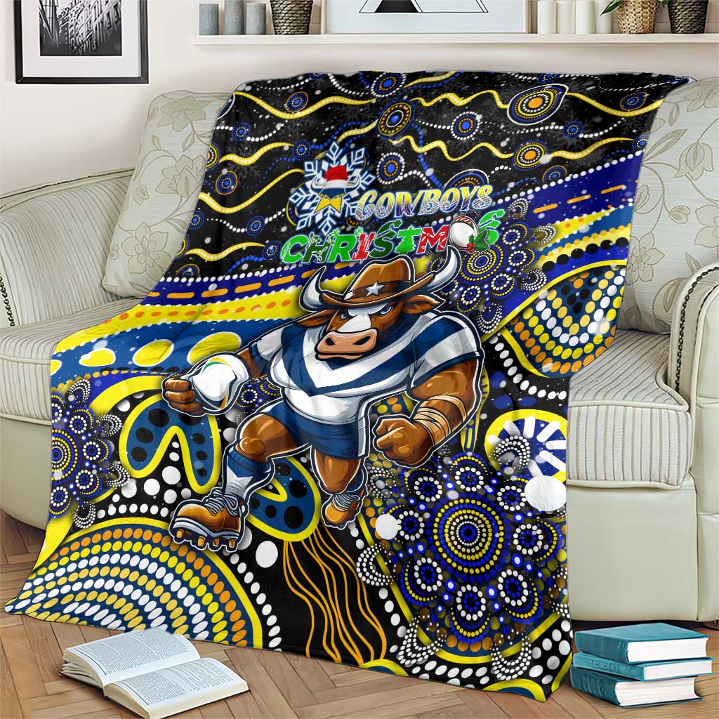 Merry Christmas Cowboys Blanket Aboriginal Santa Rugby Mascot - North Queensland
