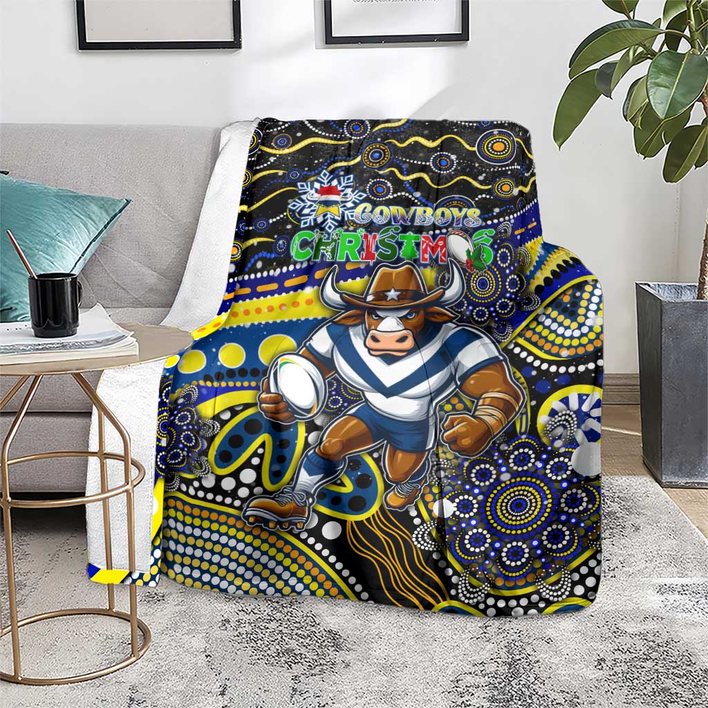 Merry Christmas Cowboys Blanket Aboriginal Santa Rugby Mascot - North Queensland