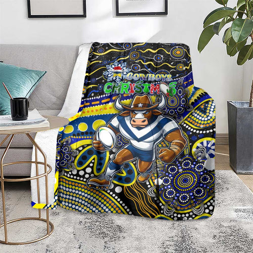 Merry Christmas Cowboys Blanket Aboriginal Santa Rugby Mascot - North Queensland