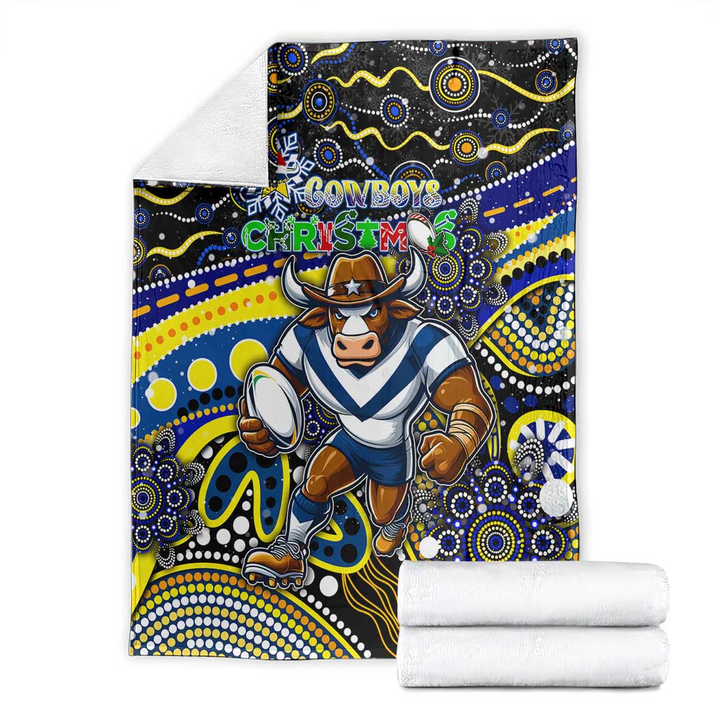 Merry Christmas Cowboys Blanket Aboriginal Santa Rugby Mascot - North Queensland