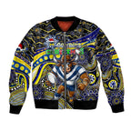 Merry Christmas Cowboys Bomber Jacket Aboriginal Santa Rugby Mascot - North Queensland