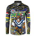 Merry Christmas Cowboys Button Sweatshirt Aboriginal Santa Rugby Mascot - North Queensland