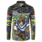 Merry Christmas Cowboys Button Sweatshirt Aboriginal Santa Rugby Mascot - North Queensland