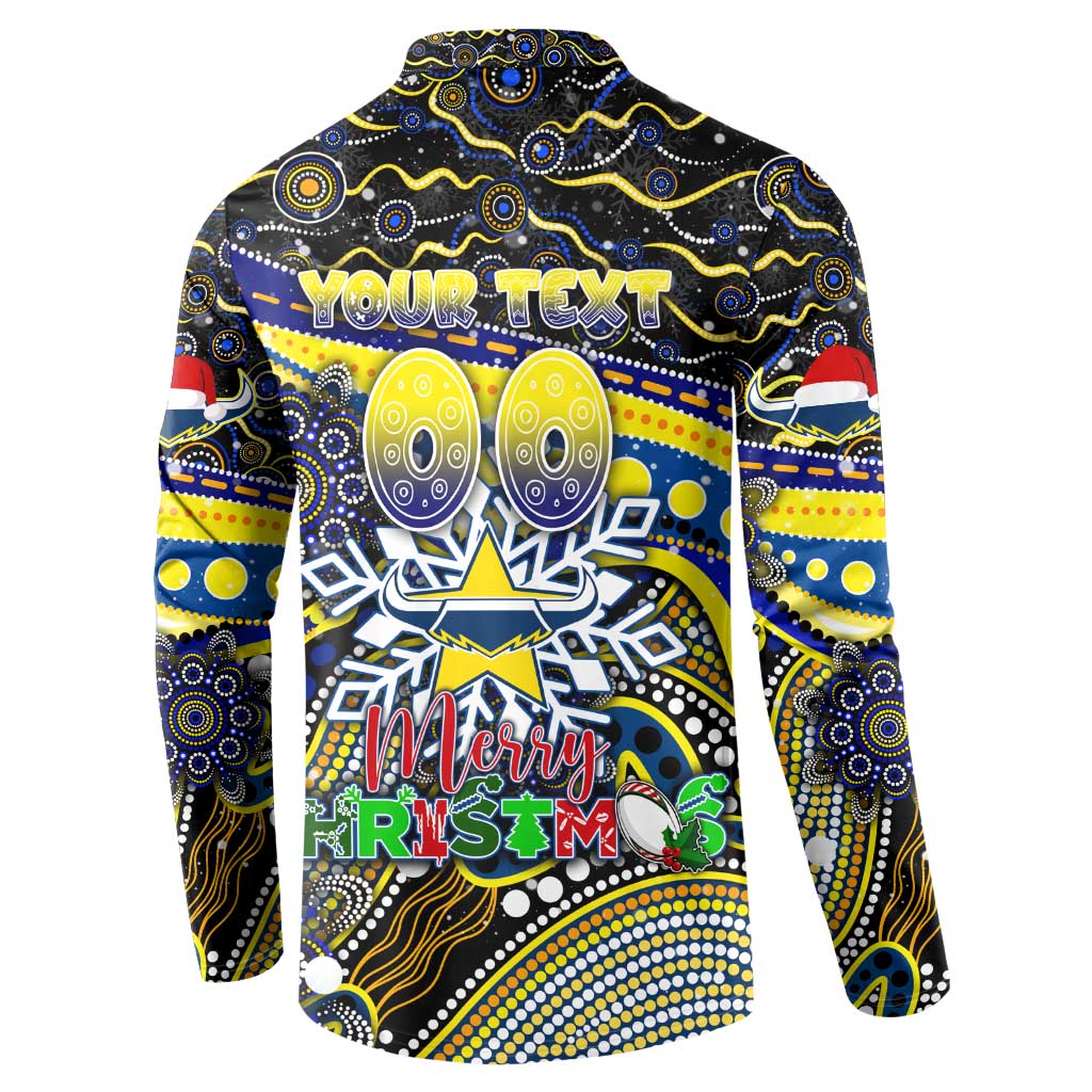 Merry Christmas Cowboys Button Sweatshirt Aboriginal Santa Rugby Mascot - North Queensland