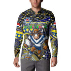 Merry Christmas Cowboys Button Sweatshirt Aboriginal Santa Rugby Mascot - North Queensland