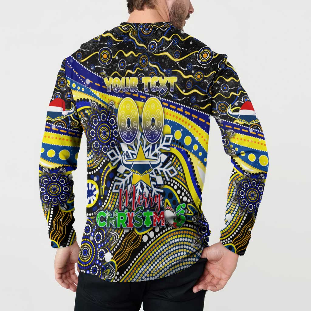 Merry Christmas Cowboys Button Sweatshirt Aboriginal Santa Rugby Mascot - North Queensland
