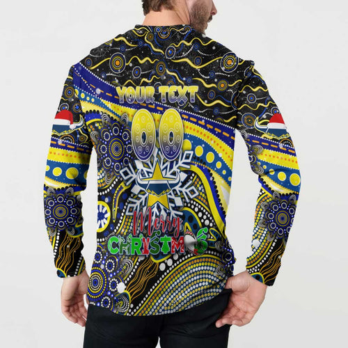 Merry Christmas Cowboys Button Sweatshirt Aboriginal Santa Rugby Mascot - North Queensland