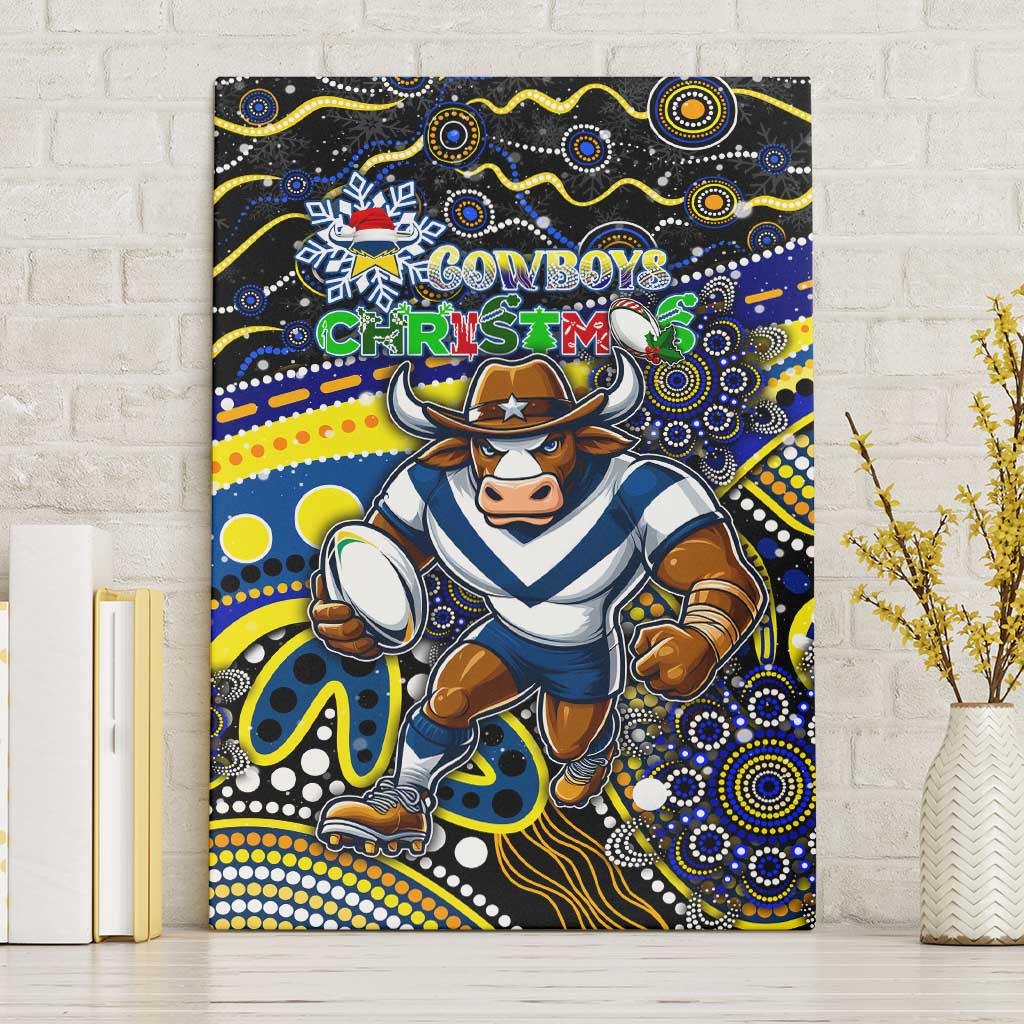 Merry Christmas Cowboys Canvas Wall Art Aboriginal Santa Rugby Mascot - North Queensland