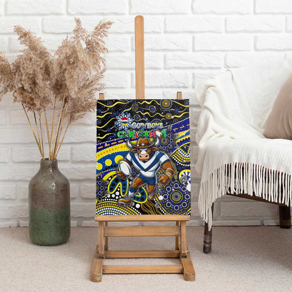 Merry Christmas Cowboys Canvas Wall Art Aboriginal Santa Rugby Mascot - North Queensland