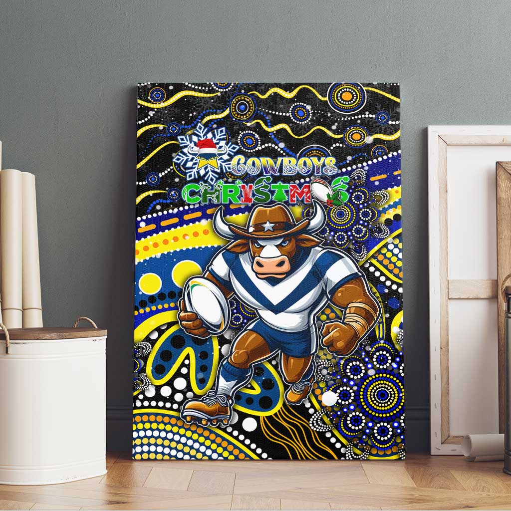 Merry Christmas Cowboys Canvas Wall Art Aboriginal Santa Rugby Mascot - North Queensland