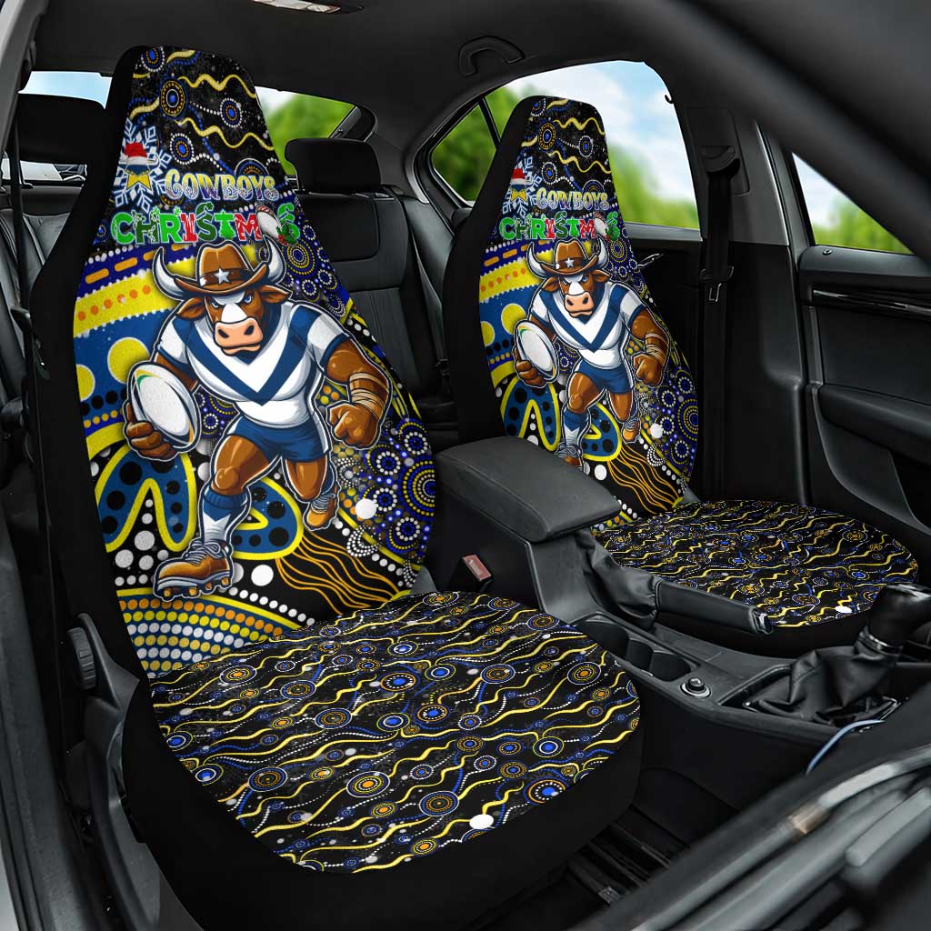 Merry Christmas Cowboys Car Seat Cover Aboriginal Santa Rugby Mascot - North Queensland