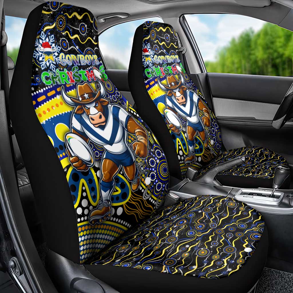 Merry Christmas Cowboys Car Seat Cover Aboriginal Santa Rugby Mascot - North Queensland