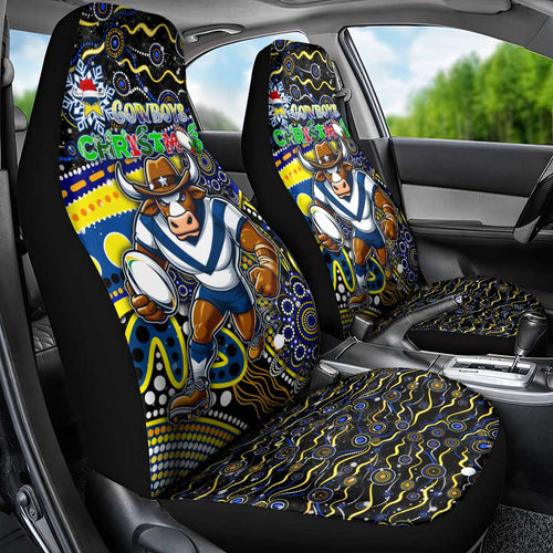 Merry Christmas Cowboys Car Seat Cover Aboriginal Santa Rugby Mascot - North Queensland