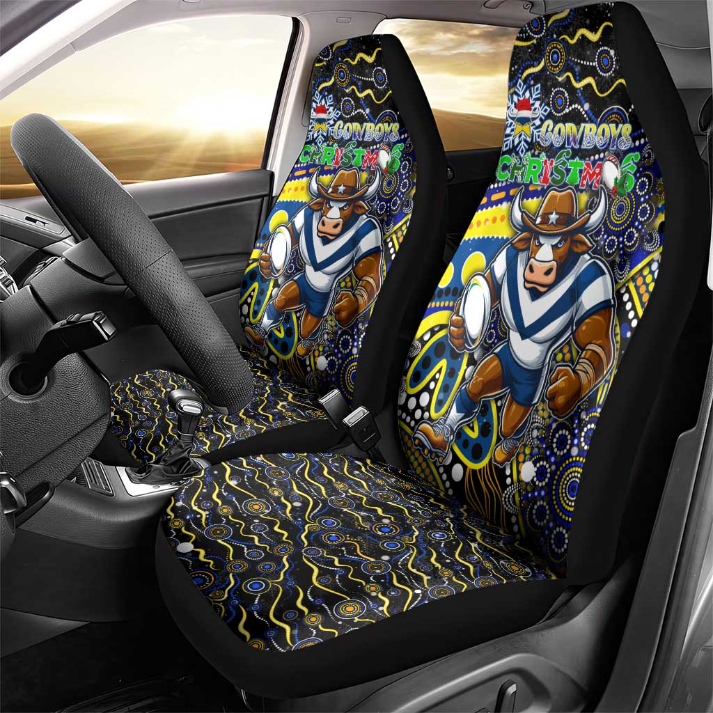 Merry Christmas Cowboys Car Seat Cover Aboriginal Santa Rugby Mascot - North Queensland
